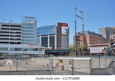 NEW BRUNSWICK, NJ -19 JUN 2018- View Of The Robert Wood Johnson (RWJ) Hospital In New Brunswick, New Jersey.