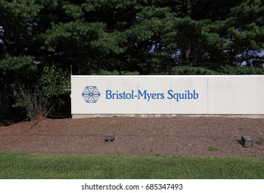 NEW BRUNSWICK, NJ - JULY 15: The Bristol-Myers Squibb facility in New Brunswick, New Jersey on July 15, 2017. Bristol-Myers Squibb is an American pharmaceutical company.