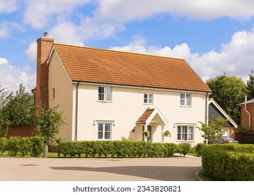 New build detached modern house with rendered walls. UK - Shutterstock ID 2343820821