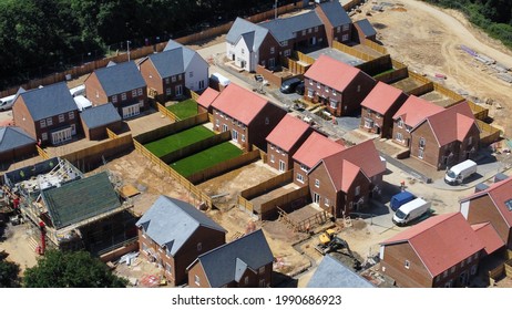 New Build Housing Construction. Residential Estate From The Air. New Houses Being Developed On Construction Site In The UK