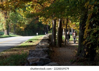 New Canaan, CT, USA - October 22, 2022: Rural Road During The Autumn Season In New Canaan Connecticut
