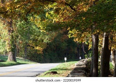 New Canaan, CT, USA - October 22, 2022: Rural Road During The Autumn Season In New Canaan Connecticut
