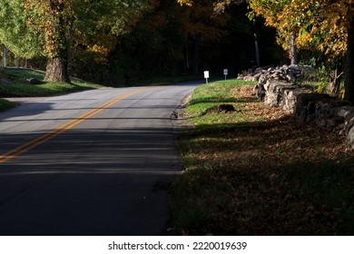 New Canaan, CT, USA - October 22, 2022: Rural Road During The Autumn Season In New Canaan Connecticut
