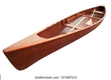 New Canoe With Paddles Isolated On White. Clipping Path Included.