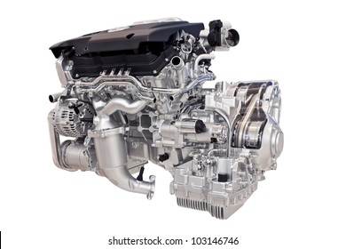 New Car Engine Isolated On White Background