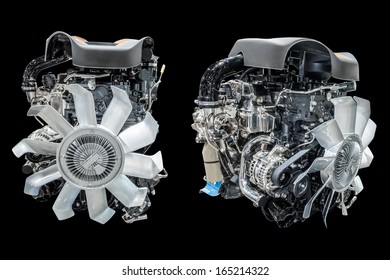 New Car Engine Isolated On Black Background