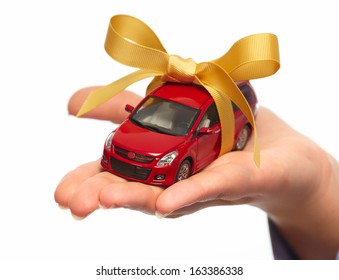 New Car Gift. Auto Dealership And Rental Concept Background.