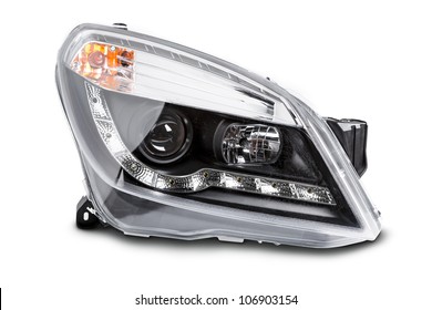 New Car Headlights On A White Background