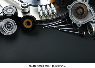 New Car Parts On A Black Background With Copy Space