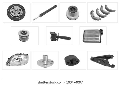 New Car Parts On A White Background