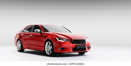 New car, sedan type in modern style. Copy-space, banner composition. 3D illustration - Shutterstock ID 2295122863