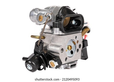 New Carburetor For A Lawn Mower On A White Isolated Background