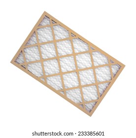 A New Cardboard, Wire Mesh And Fabric Furnace Filter On A White Background.