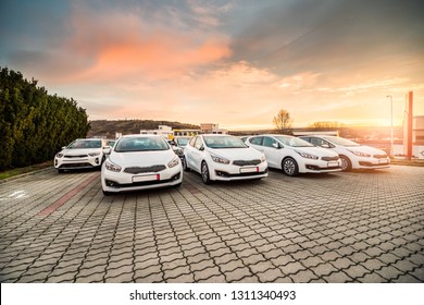 New cars stock for sale at dealership prepared for customers during the sunrise in South Moravia, Czech Republic. - Powered by Shutterstock