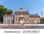 New Castle Court House Museum in New Castle, Delaware. New Castle Historic District and First State National Historic Park. Center of 12 mile circle, colonial assembly government building.