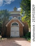 New Castle Presbyterian Church in New Castle, Delaware. Meeting house for Dutch Reformed (Calvinist) founders of New Castle in 1700s. New Castle Historic District, First State National Historic Park. 