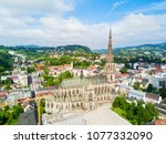New Cathedral or Cathedral of the Immaculate Conception or St. Mary Church aerial panoramic view. It is a Roman Catholic cathedral located in Linz, Austria.