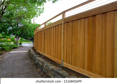 New Cedar Wood Fence Around Home Backyard Property Landscaping