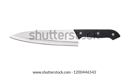 A new Chef's kitchen knife with black handle isolated on white background with clipping path