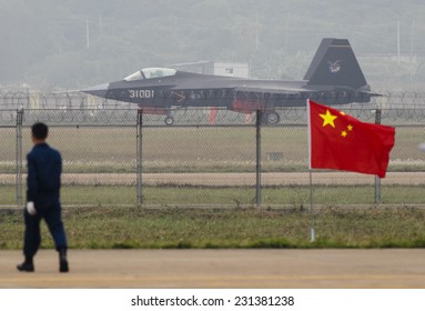 New Chinese Stealth Fighter Jet J-31 Who Is Presentet For The First Time Publicly Today On Airshow China 2014 Flying In Zhuhai, Guangdong Province, November 11, 2014.