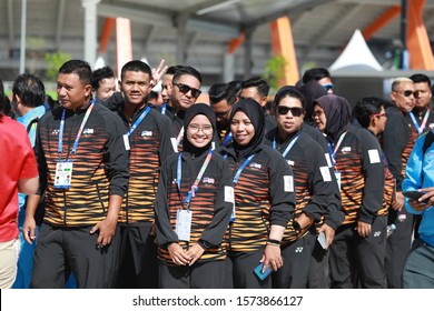 New Clark City / Phillipines - 29 November 2019 : Athletes Competing In The South East Asian Games (Sea Games) Attended The Flag Rising Ceremony At The Games Village In New Clark City.