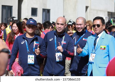 New Clark City / Phillipines - 29 November 2019 : Athletes Competing In The South East Asian Games (Sea Games) Attended The Flag Rising Ceremony At The Games Village In New Clark City.