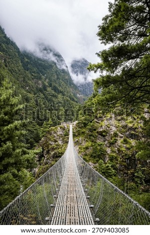 New and clean Hillary bridge without prayer flags in cloudy day