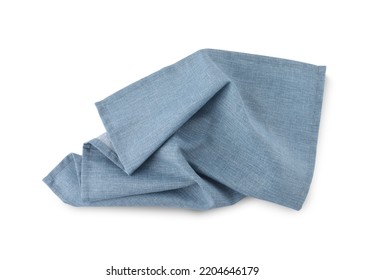 New Clean Light Blue Cloth Napkin Isolated On White, Top View