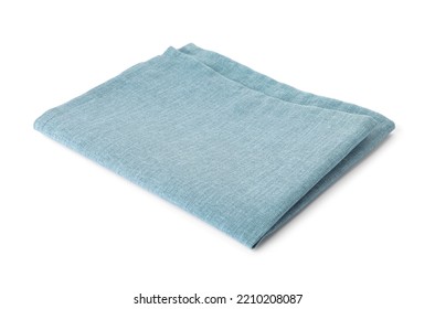 New Clean Light Blue Cloth Napkin Isolated On White