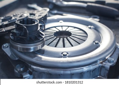 new clutch kit in a car service before installation on a car. Close up - Shutterstock ID 1810201312
