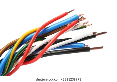 New colorful electrical wires isolated on white - Shutterstock ID 2311238993