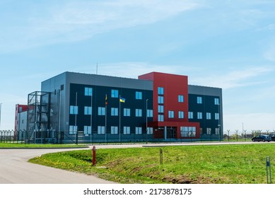 New Commercial Retail Small Office Building.The Exterior Facade Of A General Small Business.Telsiai,Lithuania.05-09-2022.