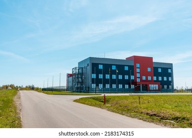 New Commercial Retail Small Office Building.The Exterior Facade Of A General Small Business.Telsiai,Lithuania 05-09-2022.