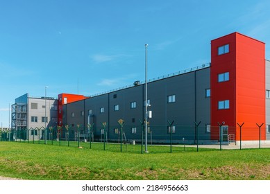 New Commercial Retail Small Office Building.The Exterior Facade Of A General Small Business.Telsiai,Lithuania 05-09-2022.