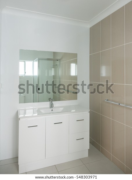 New Compact Ensuite Bathroom Vanity Tiled Royalty Free Stock Image