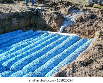 New Construction Of A Packed Bed Septic Leaching Field In A Rural Residential House For Wastewater Treatment