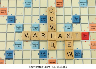 New Covid Variant On A Scrabble Board, UK Covid Variant Discovered.  Lancashire, UK, December 2020