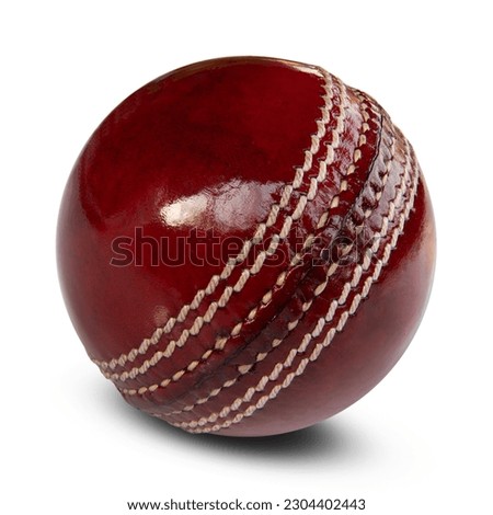 The New Cricket ball red leather stitched round ball isolated on white background. This has clipping path.