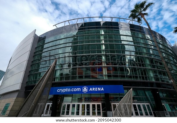 The new Crypto.com Arena sign, is seen\
at the former Staples Center on December 22, 2021 in Los Angeles.\
The official name change begins on Christmas\
Day.