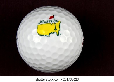 New Cumberland, PA, USA - March 9, 2014 : The Masters Tournament Logo On A Golf Ball With Black Background