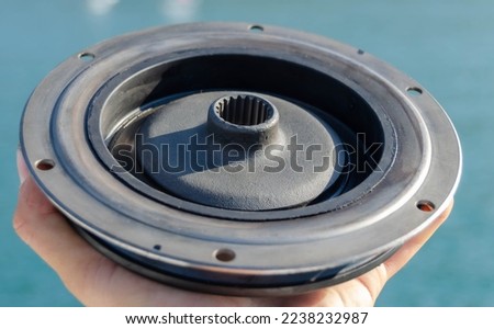 New damper disc. Connects the engine and gearbox. Spare parts for marine diesel engine