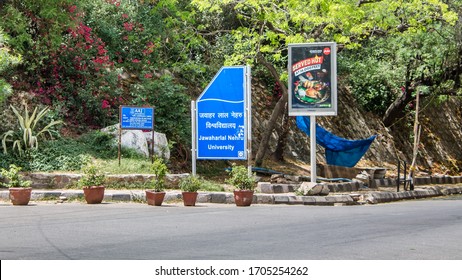 New Delhi - 16 Apr, 2020 - A Sin Board In Front Of Entrance Gate Of Jawaharlal Nehru (JNU) University A Public Central University Located In New Delhi, India