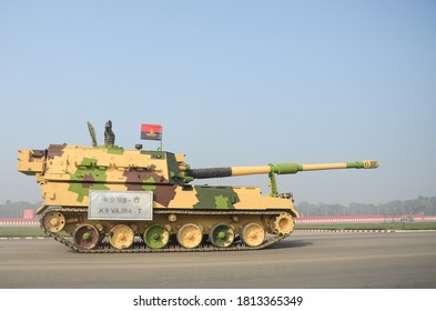 New Delhi / India - 01/03/2019: A K9 Vajra - T Tank During Army Day Rehearsals In New Delhi.