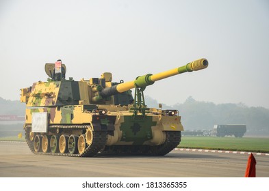 New Delhi / India - 01/03/2019: A K9 Vajra - T Tank During Army Day Rehearsals In New Delhi.