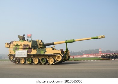 New Delhi / India - 01/03/2019: A K9 Vajra - T Tank During Army Day Rehearsals In New Delhi.