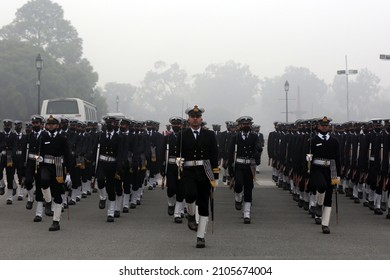 New Delhi, India 01-13-2022 - Navy Personnel During A Rehearsal For Republic Day Parade At Rajpath