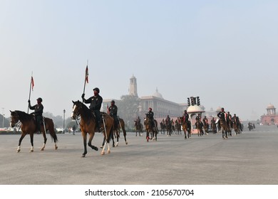 New Delhi, India 01-13-2022 - President's Bodyguards During A Rehearsal For Republic Day Parade At Rajpath