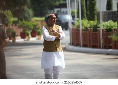 New Delhi, India - 06-02-2022 - Indian Defence Minister Rajnath Singh Waits To Receive His Israeli Counterpart Benny Gantz, In New Delhi.