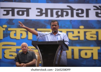 New Delhi, India - 06-04-2022 - Delhi Chief Minister Arvind Kejriwal During A Protest Rally In New Delhi, India.