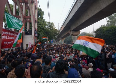 New Delhi / India - 12/18/2019: Protesters During The Ongoing Protests Against The Citizenship Amendment Act 2019 (CAA) And NRC In New Delhi.